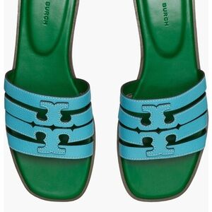 Tory Burch Women's Blue and Green Sandals logo (never worn)